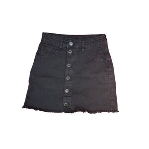 Black Denim Button-Up Skirt